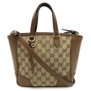 Gucci GG Canvas Handbag Mini Tote Bag 2WAY Shoulder Bag Leather Beige Brown